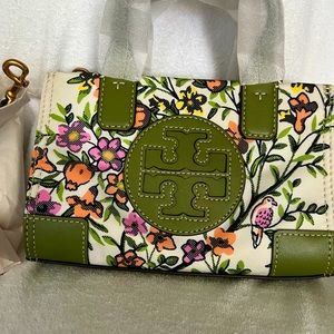 Tory Burch -Ella printed micro tote in Winter Beige.